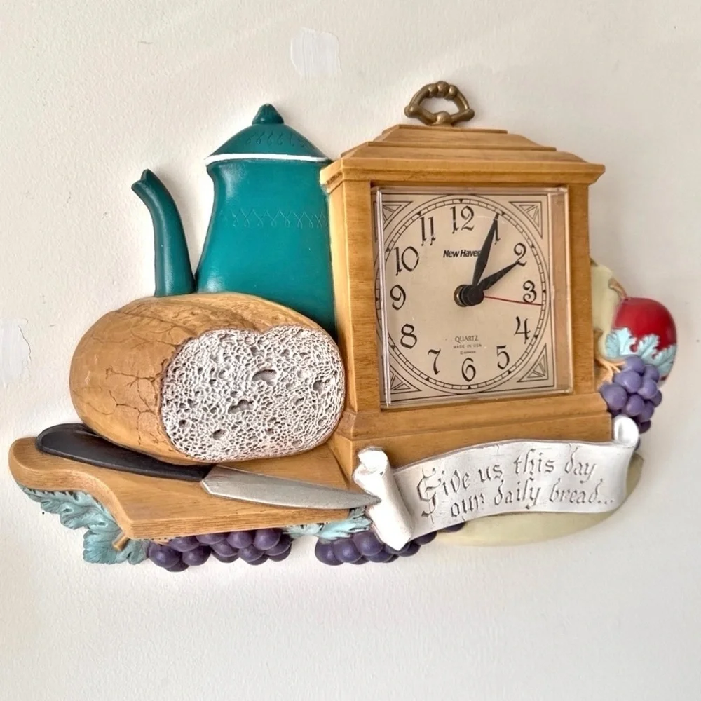 1985 Burwood Wall Clock Farmhouse Kitchen Decor Matthew 6:11 Daily Bread Verse